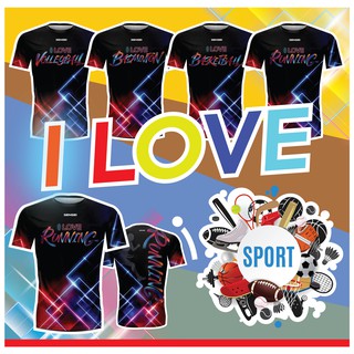 🌈โค้ดSENSEIOMGลด15%🌈เสื้อแขนสั้นพิมพ์ลาย(หน้า-หลัง) ลาย I LOVE SPORT