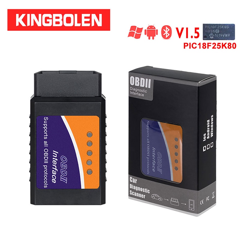 ELM327 บลูทูธ V1.5 PIC18f25k80 ชิปเครื่องสแกนเนอร์วินิจฉัย J1850 Protocol Elm 327 V 1.5 สําหรับ OBDI