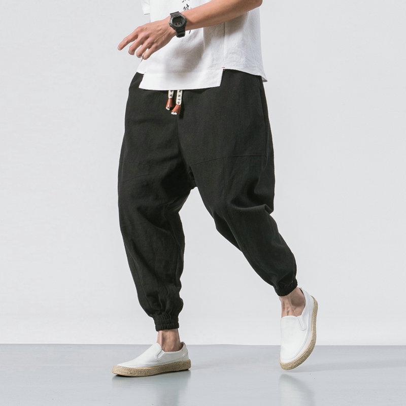 Men's Slim Fit Harem Jogger Pants With Drawstring – Drop Crotch Casual Comfort Pants In Black (Size 3XL)