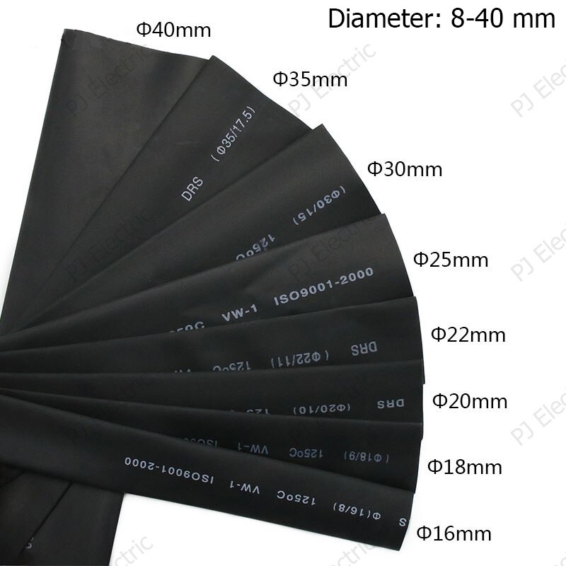 ท่อหดสีดำ ความยาว 1 เมตร สัดส่วนการหดตัว 2:1 ขนาด 6,8,10,12,14,15,16,18,20 มิลลิเมตร(เลือกขนาด) แบบใช้ความร้อน