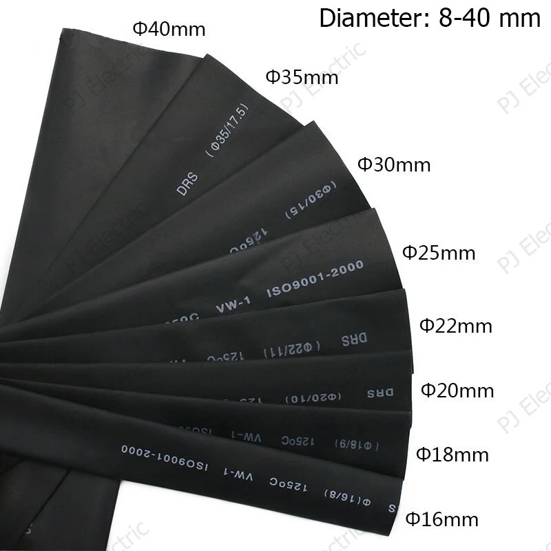 ท่อหดสีดำ ความยาว 1 เมตร สัดส่วนการหดตัว 2:1 ขนาด 6,8,10,12,14,15,16,18,20 มิลลิเมตร(เลือกขนาด) แบบใช้ความร้อน