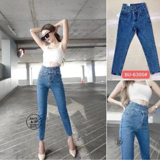 Back UP Jeans  รหัสสินค้า BU-6305 กางเกงยีนส์สกินนี่ผ้ายืดเอวสูงร้อยรูเอว