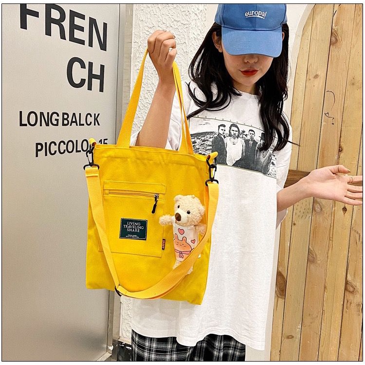 กระเป๋าสะพายแคนวาส เนื้อหนา ใบใหญ่แฟชั่น น่ารัก หมี ตุ๊กตา ราคา ถูกที่สุด ดีลบีเคเค แกลเลอรีภาพที่ 6