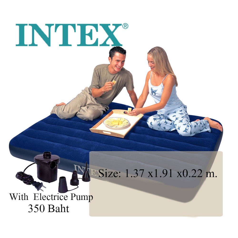 Intex ที่นอนเป่าลม 4.5 ฟุต สีฟ้า พร้อมสูบลมไฟฟ้า 68758