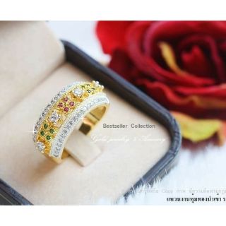 แหวนทองงานนำ​เข้า​ นพเก้า ล้อมพลอย  งานสวยมากๆค่า
