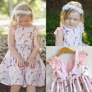 Girls Casual Dress, Pink Sleeveless Round Collar Button Back Open Cartoon Print One-piece, 1-6 Years