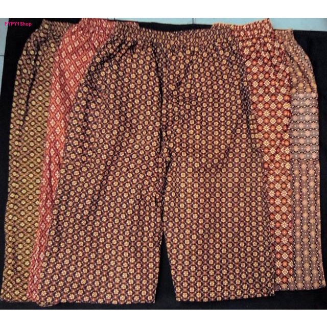 กางเกงลายไทย กางเกงคนแก่ ตัดจากผ้าถุง ผ้าคอตตอน กางเกงเอวยางยืดคนแก่