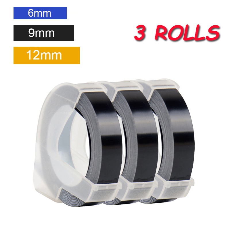 ม้วนเทปฉลากพลาสติก 3d สีดํา 6 9 12 มม. X 3M สําหรับ Dymo 12965 1610 1880 Motex E101 E202 3 ชิ้น