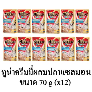 Nekko Kitten อาหารเปียกลูกแมวสูตรใหม่ รส ทูน่าครีมมี่ ผสมปลาแซลมอน ขนาด 70g.(x12 ซอง)