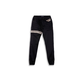 DAVIE JONES กางเกงจ็อกเกอร์ ยีนส์ เอวยางยืด ขาจั๊ม สีดำ สีกรม คาดหนังทอง Drawstring Denim Joggers in black navy GP0126BK DN