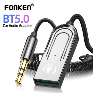 Fonken อะแดปเตอร์รับสัญญาณบลูทูธไร้สาย 5.0 Aux แจ็ค 3.5 มม. USB 5.0 สําหรับรถยนต์