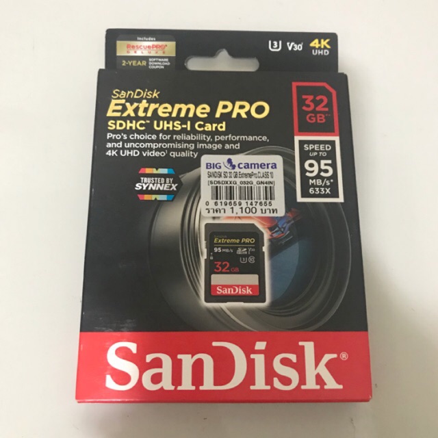 Sandisk Extreme Pro SD Card 32 GB class 10 ความเร็ว 95 MB/s 💓💓ประกัน synnex ของแท้ 100%💓💓