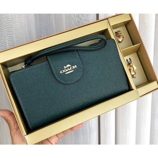 New Coach Boxed Tech Wallet สีGold Forest Green