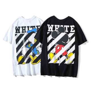 Off white ใหม่ เสื้อยืดลําลอง เปิดไหล่ แขนสั้น สีขาว สไตล์ยุโรป และอเมริกา แฟชั่นสําหรับผู้ชาย และผู้หญิง