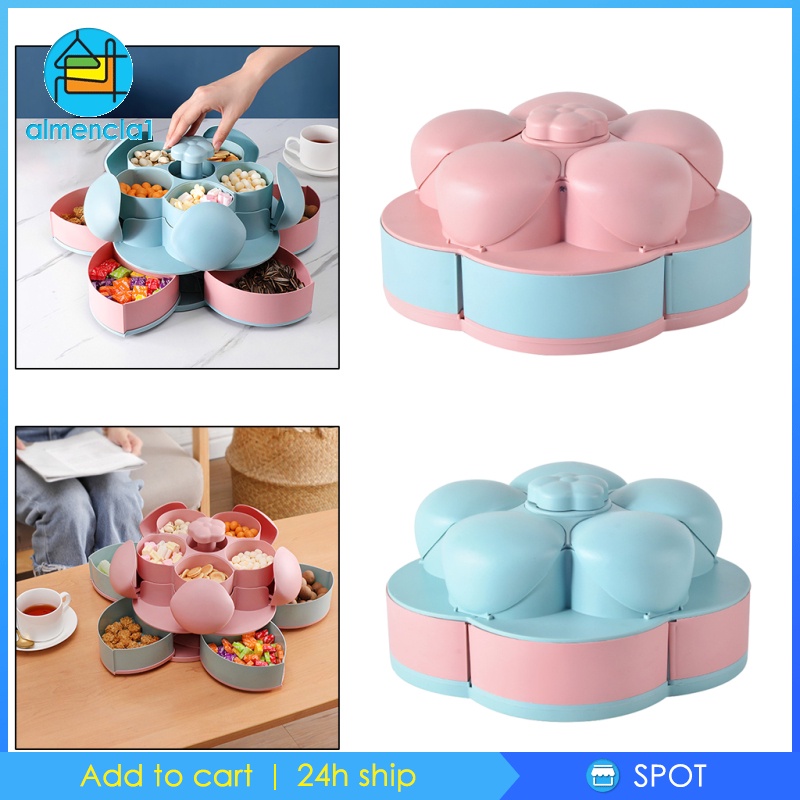 [ALMENCLA1] Bloom Rotating Candy Box 2 Layer Snack Nut Plate Plastic ...