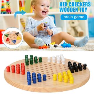 Wooden Chinese Checkers Board Game 60 Traditional Pegs for Adults Kids 6 Players