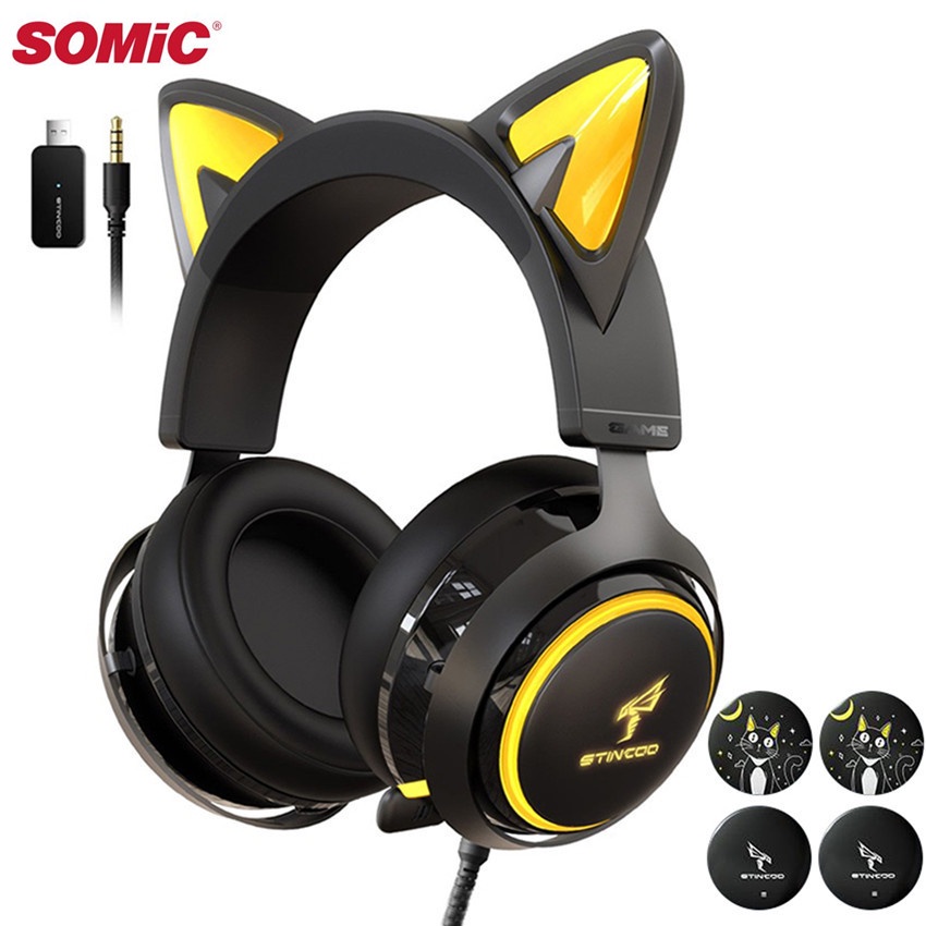 Somic Gs510 2.4G หูฟังเล่นเกมไร้สายสีชมพูพร้อมไมโครโฟน 4 เกม / วิดีโอ / สดใส 3 โหมดสําหรับ Ps5 / Ps4 / Pc