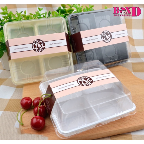 กล่องเค้ก ขนมเปี๊ยะ กล่องบราวนี่ เค้ก 4 ช่อง(XX015)แพค 10 ชิ้น