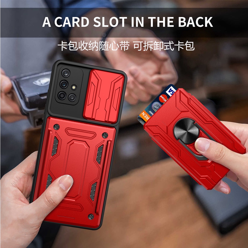 Luxury Shockproof Armor Case Samsung Galaxy A71 A51 A31 A21S A50S A30S A20S A10S A50 4G Card Holder Stand Cover ราคา ถูกที่สุด ดีลบีเคเค