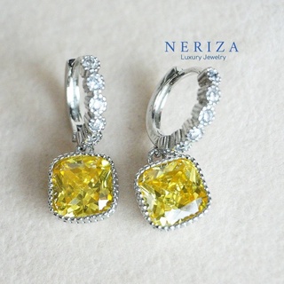 Neriza Jewelry/ต่างหูเพชรสังเคราะห์ทรงคูชั่น ประกายเทียบเท่าเพชรแท้ NE088