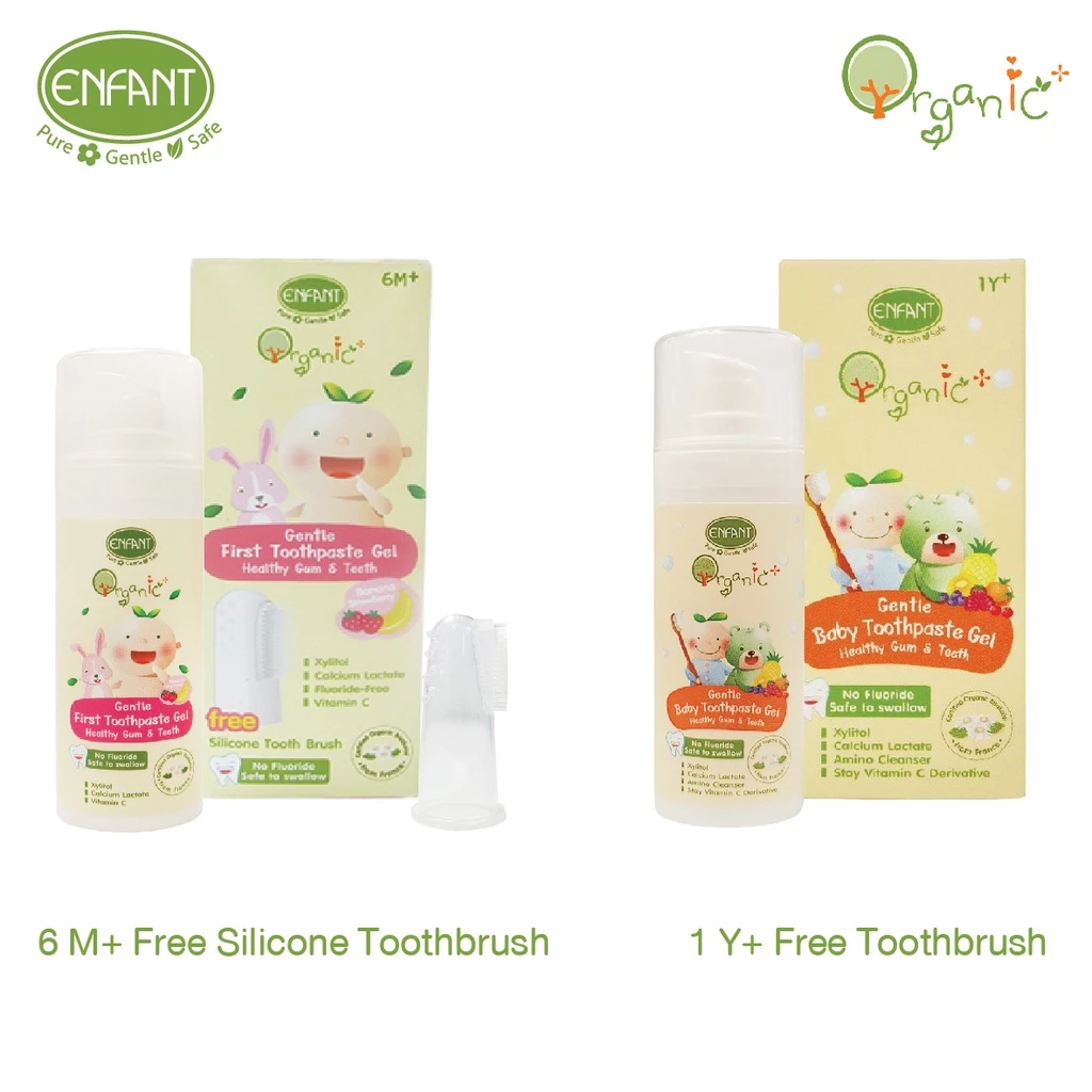 Enfant Gentle Baby Toothpaste Gel (1 year+) ยาสีฟันอองฟองต์แบบเจล+แถมฟรีแปรงสีฟัน สำหรับเด็กอายุ 1 ขวบ