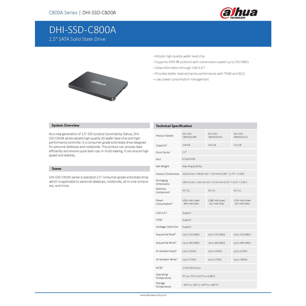 120GB | 128GB SSD DAHUA รุ่น C800A 2.5″ 3D TLC SATA III (6Gb/s) ของแท้  ประกัน 3 ปี S128G 800AS240G | DHI-SSD-C800AS256G) | Shopee Thailand