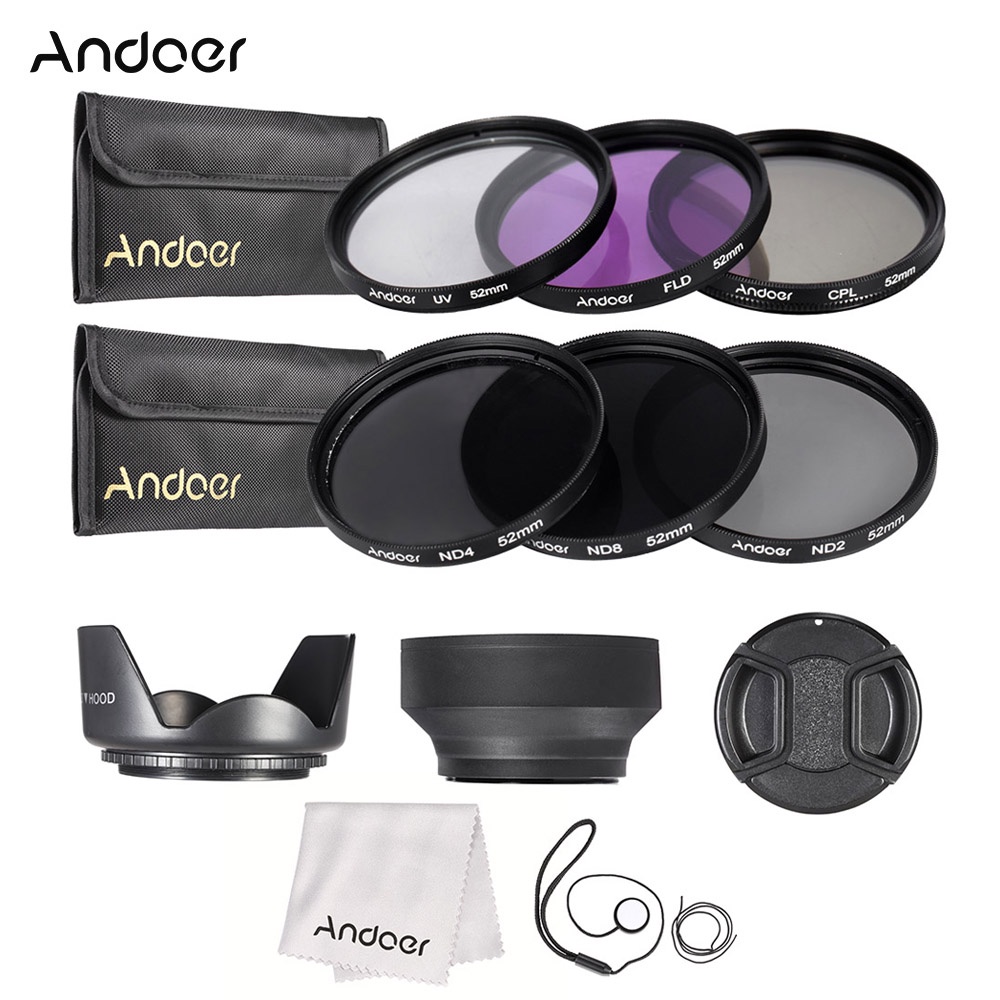 Andoer 52mm UVCPLFLDND Lens Filters Kit for Camera with Photography