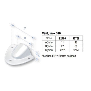 ช่องระบายอากาศสแตนเลส 316 Vent, Inox 316 [Lalizas : 92789, 92790]