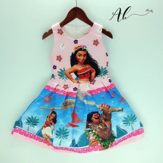 Angel Baby Moana ชุดเดรส สีฟ้า สีชมพู สําหรับเด็กอายุ 4-11 ปี