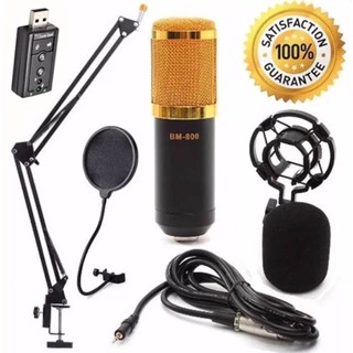 At First BM-800 Condensor Microphone ไมค์โครโฟนอัดเสียง SET + Sound Card USB (Black)