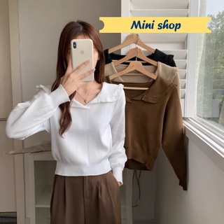 Mini shop🌸พร้อมส่ง🌸 (5590) เสื้อไหมพรมคอปกแขนยาว ทรงน่ารักใส่สบายสุดๆ