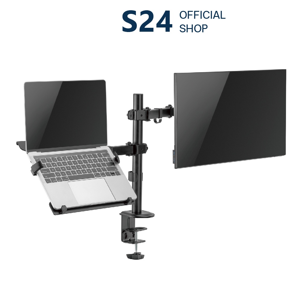 Mountain ขาตั้งจอคอม+ที่วางโน๊ตบุ๊ค แขนจับจอ ขาตั้งโน๊ตบุ๊ค รุ่น MO66-2ML (Steel Monitor Arm With La