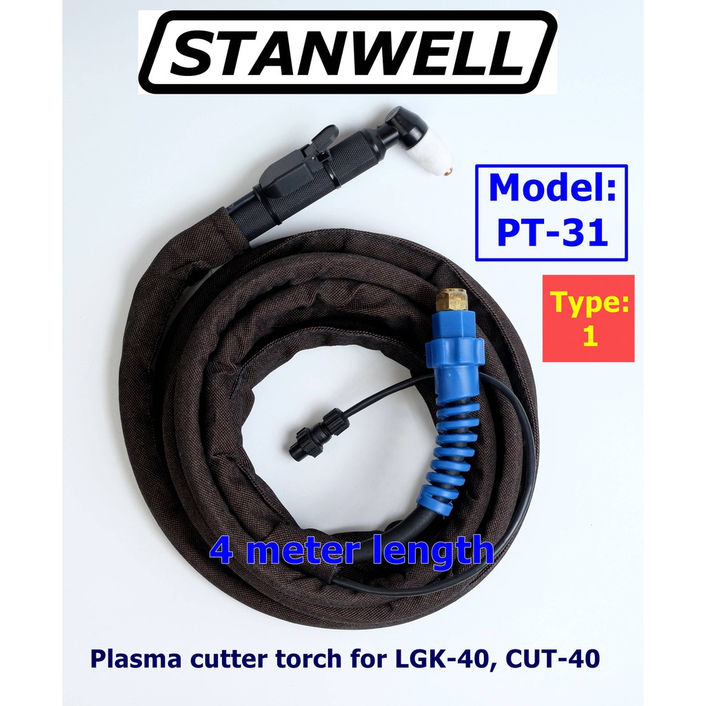 ไฟฉายคัตเตอร์พลาสม่า PT31 PT-31 สําหรับ LGK-40 & CUT-40 (4 เมตร)