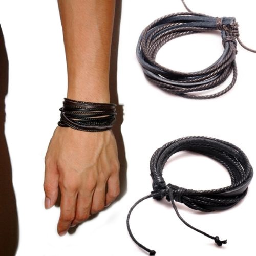 LKMens Womens Multilayer Faux Leather Braided Rope Adjustable Bracelet Bracelet Bracelet Bracelet Br