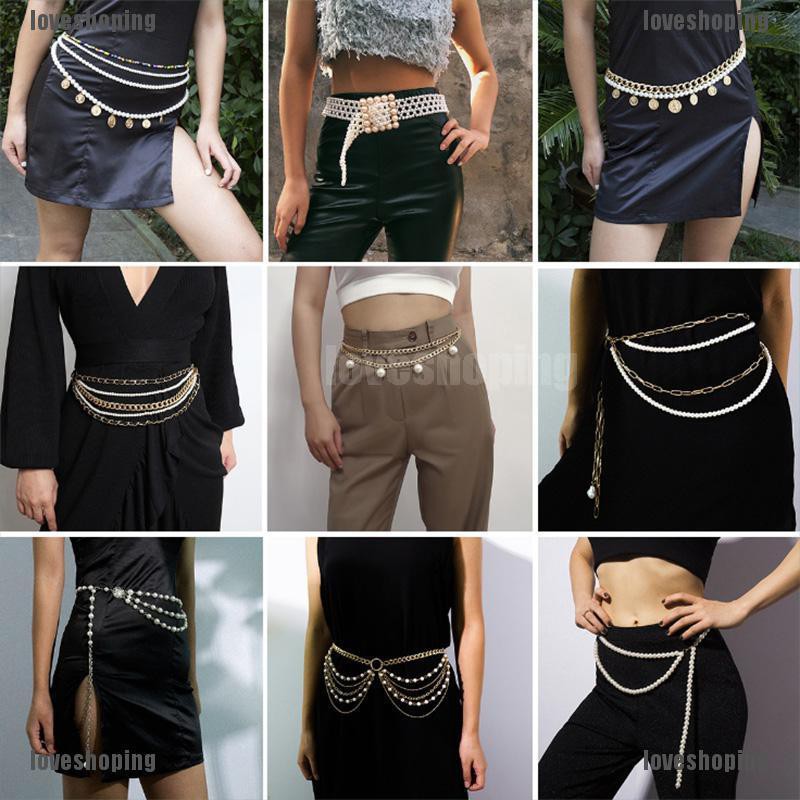 LS Multi Layer Pearl Body Chain Retro Waist Belly Chain Women Punk Belt