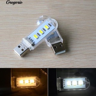 Gregorio 2Pcs มินิพกพา 3 ไฟ LED ไฟกลางคืนหลอดไฟ USB สำหรับคอมพิวเตอร์โน้ตบุ๊ก