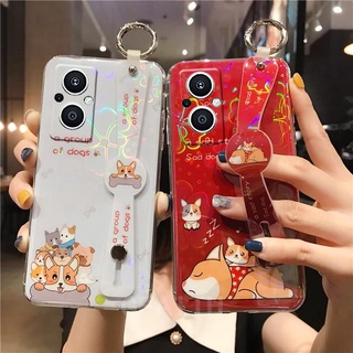 New เคสโทรศัพท์ OPPO Reno 7 Z 5G Reno7 4G Thai Version 2022 Fashion Ins Cartoon Cherry Blossoms with Wristband Holder Soft Case Cute Colorful Bear Cover เคส Reno7Z