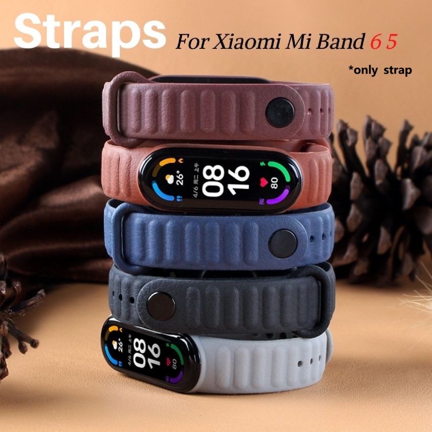 สําหรับ Xiaomi Mi Band 6 5 สายซิลิโคนหนังรูปแบบเปลี่ยนนาฬิกาสําหรับ Mi Band 5 และ Mi Band 6 สร้อยข้อ