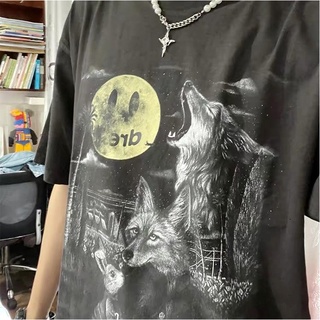 เสื้อยืดแขนสั้น พิมพ์ลาย Drew Werewolf Full Moon Smiley สไตล์วินเทจ