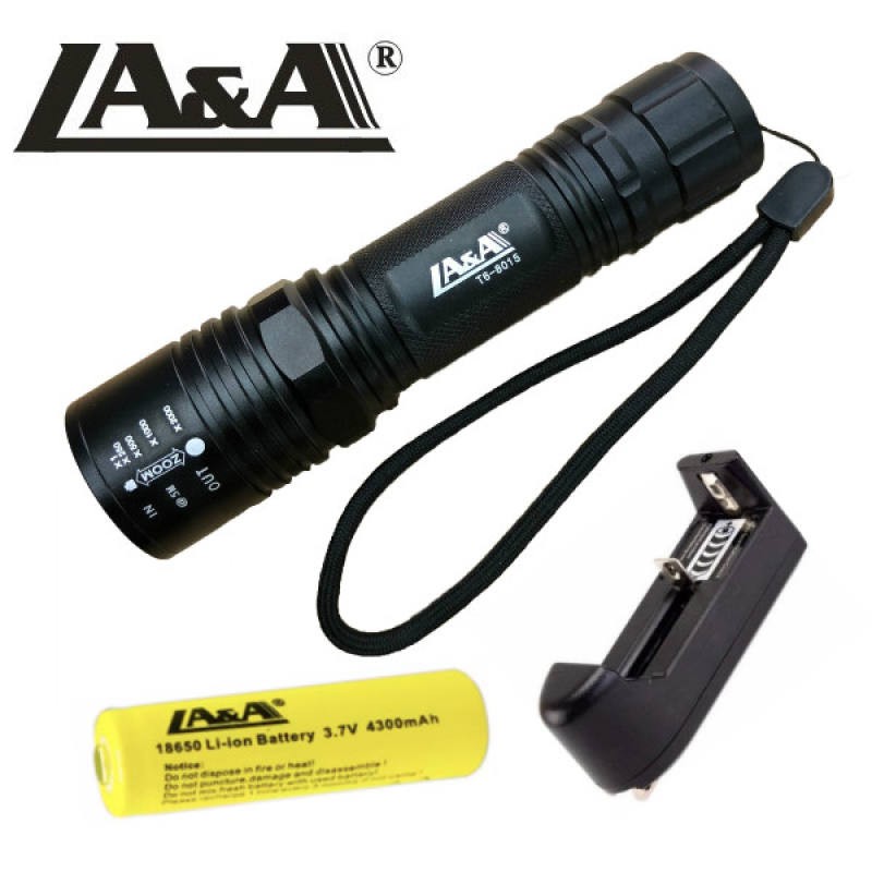 LA&A-T6-8015 ไฟฉายแรงสูง ไฟฉาายชาร์จได้ ไฟฉายซูมได้ แถมถ่านชาร์จ+แท่นชาร์จ