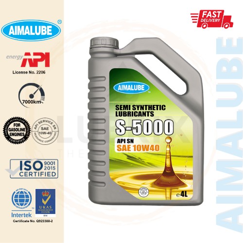 LUBRIX Aimalube น้ํามันหล่อลื่นสังเคราะห์กึ่ง S-5000 SAE 10W-40 SN/ILSAC GF-5 4Lit มอเตอร์น้ํามันเคร
