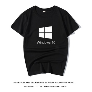 เสื้อยืดผู้ Win10 เสื้อยืดแขนสั้น พิมพ์ลายตัวเลข Microsoft Text Number System wp Theme Clothing it Programmer เรียบง่าย