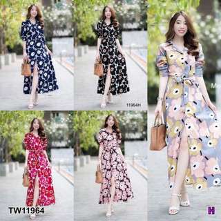 Maxi Dress เดรสเชิ้ตยาวติดกระดุมด้านหน้าเปิดได้ แขนยาว