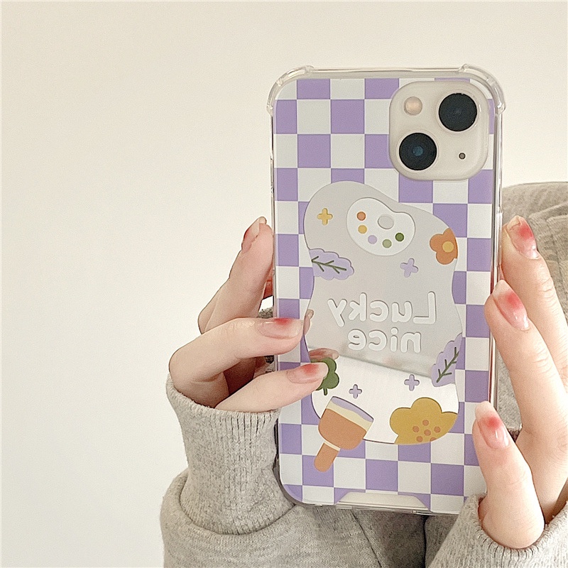เคสโทรศัพท์มือถือกระจก ลายตารางหมากรุก สําหรับ Apple iphone 15 12Promax xs 7 8 Pro Max Mini-DINUO