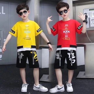 🎐Mykids🎀ชุดสูทแขนสั้นเด็กผู้ชาย 2021 new big boy สไตล์เกาหลี เสื้อยืดอินเทรนด์ two-piecetrend