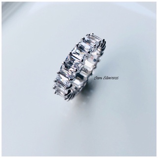 iam Silver925 แหวนเงินแท้ชุบทองคำขาวทรง/สี่เหลี่ยมเพชรรอบวงฝังเพชรCubic Zirconia