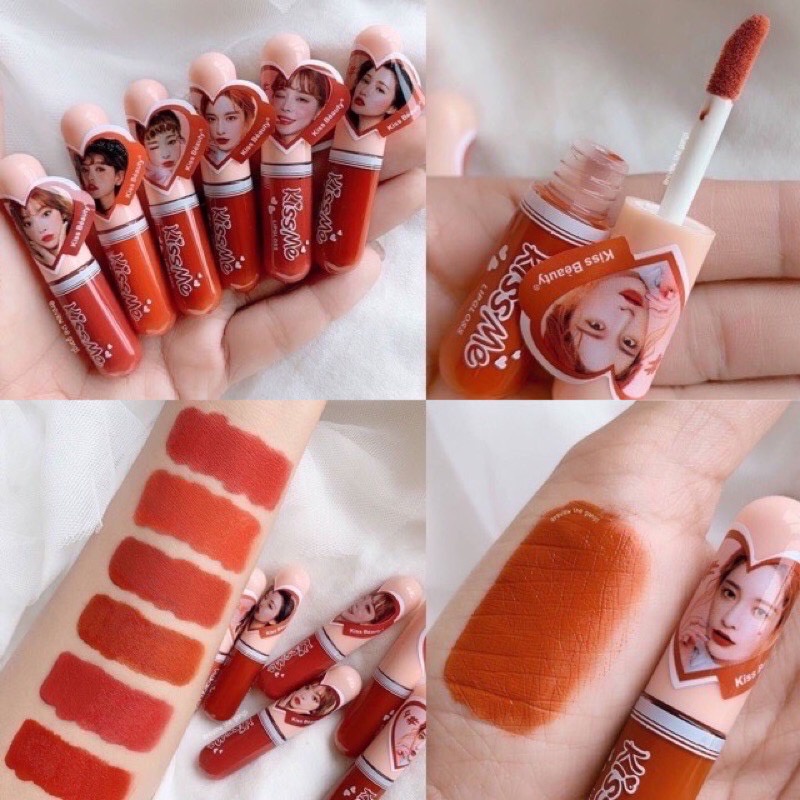 ลิป ลิปสติก เนื้อแมท โทนสีส้ม ลิปสติก คิสบิวตี้ลิปจิ๋ว รุ่นคิสมี Kissbeauty Kiss Me Lip Gloss 4 ml