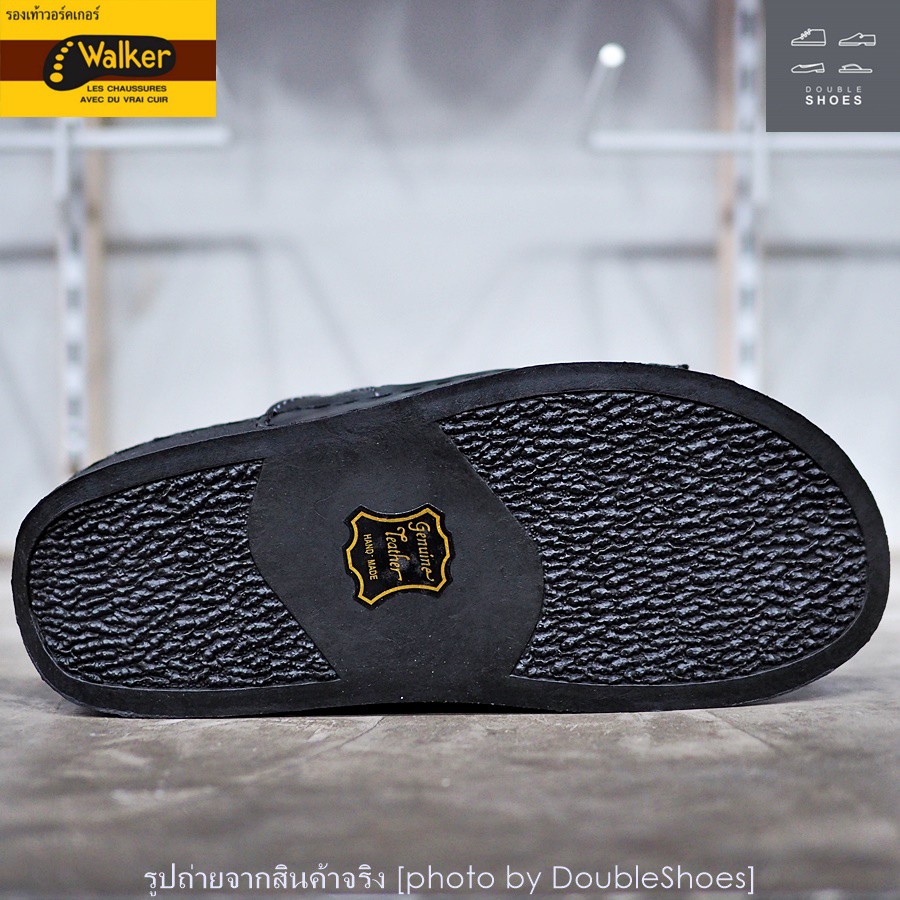 Walker รองเท้าแตะหนังแท้  พื้นนุ่ม งานเย็บ รุ่น WB723 สีดำ ไซส์ 40-46