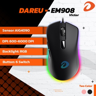 Dareu EM908 Victor  เกมมิ่งเม้าส์  Gaming Mouse 1000-6400 DPI เม้ามีไฟ RGB