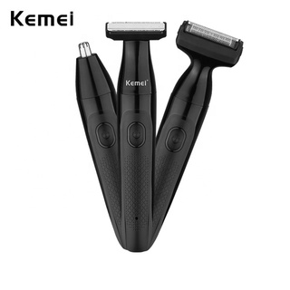 Kemei เครื่องโกนหนวดไฟฟ้า กันน้ํา 3 In 1 หู จมูก เครา สาธารณะ ผม ที่กันจอน ร่างกาย บอลกรูมเมอร์ มัลติฟังก์ชั่น ผู้ชาย ชุดกรูมมิ่ง